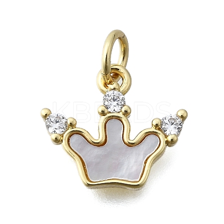 Brass Micro Pave Clear Cubic Zirconia Crown Charms KK-V010-27G-1