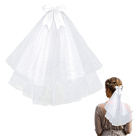 Bowknot Polyester Long Mesh Tulle Bridal Veils OHAR-WH20005-06-1