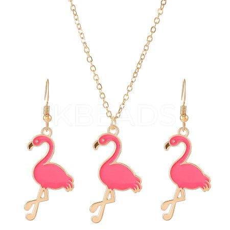 Flamingo Alloy Enamel Stud Earrings & Pendant Necklaces Sets for Women WH-WG896EF-01-1