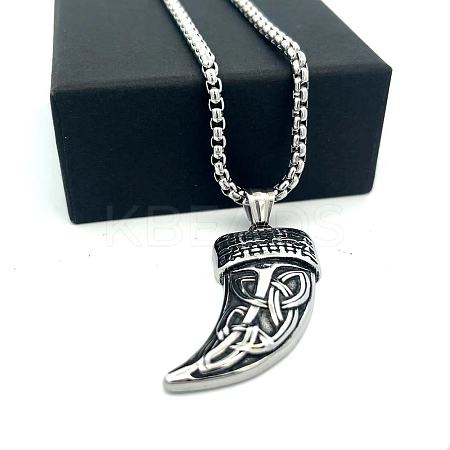 304 Stainless Steel Punk Tiger Tooth Shaped Pendant Necklaces for Men Women DC8418-1