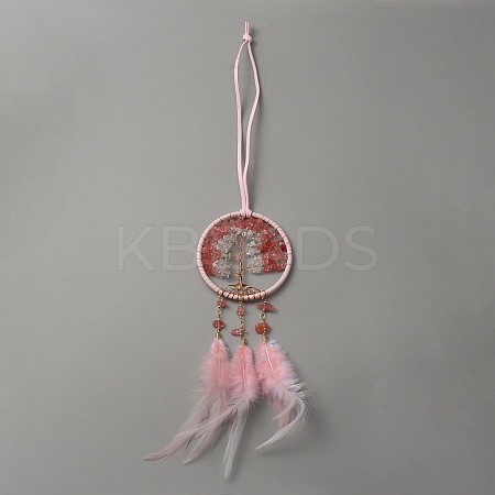 Brass Woven Web/Net with Feather Pendant Decorations HJEW-WH0043-36-1