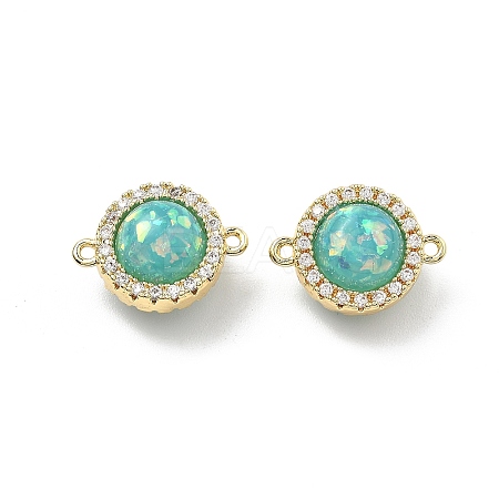 Brass Micro Pave Clear Cubic Zirconia Flat Round Connector Charms LS-KK-B129-24G-02-1