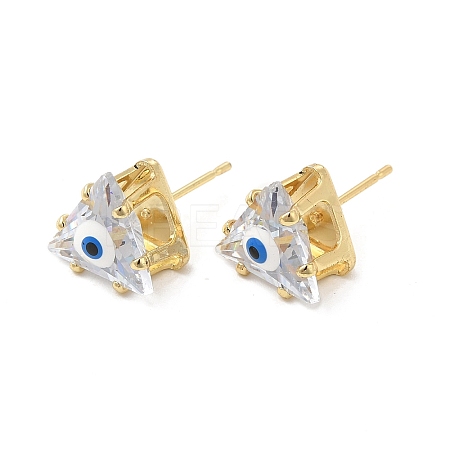 Triangle Glass with Enamel Evil Eye Stud Earrings EJEW-P210-01G-07-1