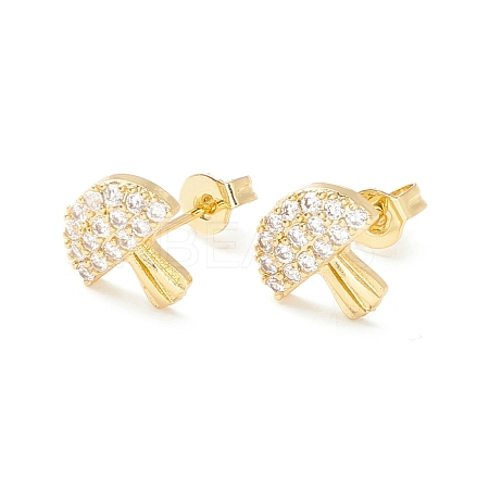 Clear Cubic Zirconia Mushroom Stud Earrings EJEW-P196-04G-1