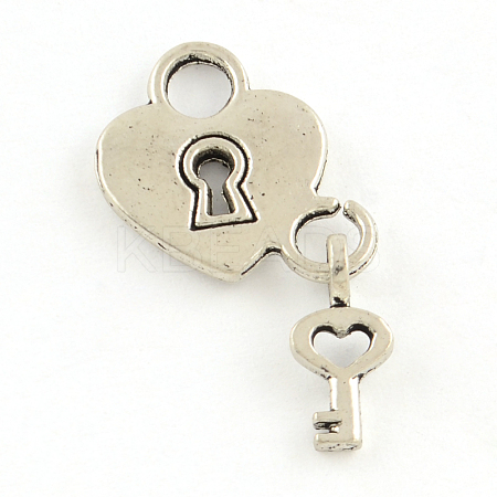 Tibetan Style Padlock and Key Alloy Pendants LS-TIBEP-A11221-AS-RS-1