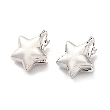 Brass Star Hoop Earrings for Women EJEW-Q024-07P-1