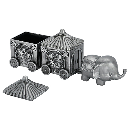 Tibetan Style Zinc Alloy Elephant Train Engraved My First Curl/Tooth Boxes CON-WH0089-108AS-1