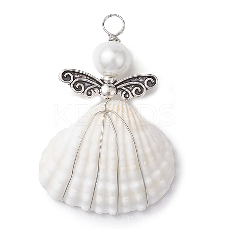Copper Wire Wrapped Shell Pendants PALLOY-JF02709-02-1