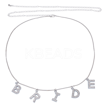 Alloy Crystal Rhinestone Word BRIDE Pendant Iron Waist Belly Chains NJEW-GA00007-1