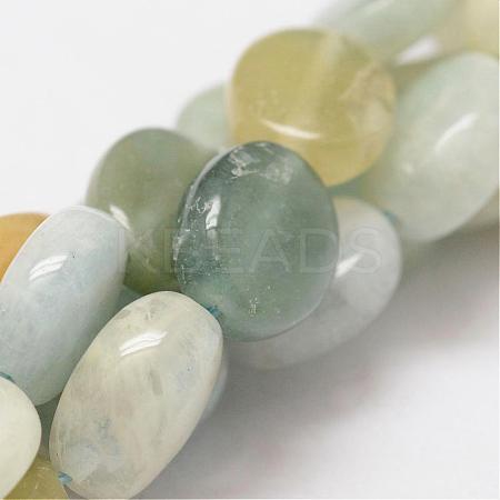 Oval Natural Aquamarine Bead Strands G-O139-02C-1