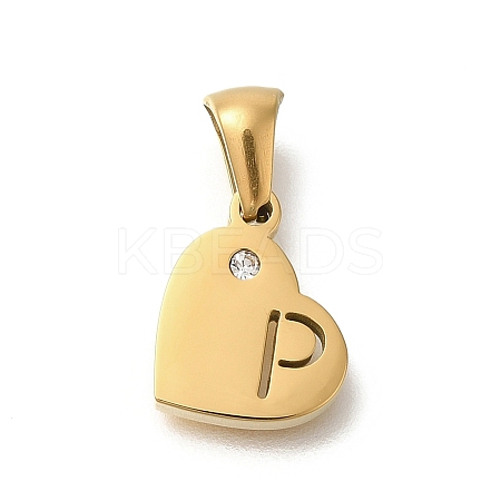 304 Stainless Steel Heart Pendants with Rhinestone STAS-Z103-01G-16-1