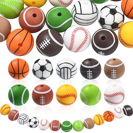 20Pcs 10 Style Sports Theme Food Grade Eco-Friendly Silicone Focal Beads SIL-CJ0001-13-1