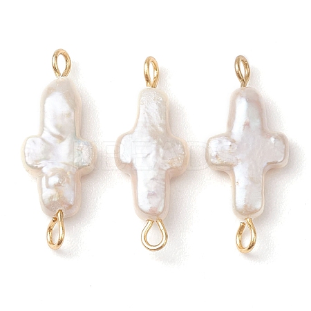 Natural Keshi Pearl Cross Links Connector Charms PALLOY-JF02822-1