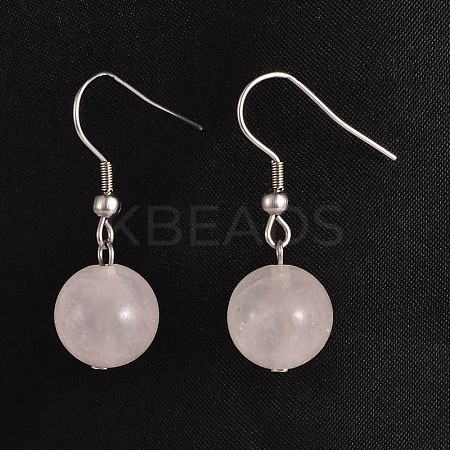 Round 304 Stainless Steel Natural Rose Quartz Dangle Earrings EJEW-JE01973-02-1