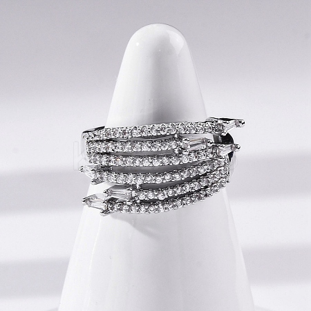 Brass Micro Pave Clear Cubic Zirconia Finger Rings LS-RJEW-S398-01P-1