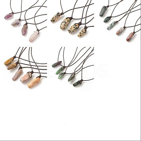 5Pcs 5 Style Natural Mixed Gemstone Nuggets Pendant Necklace with Cowhide Leather Cord for Women NJEW-SZ0001-58-1