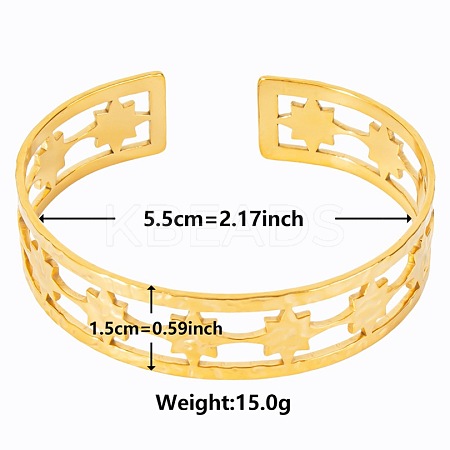 Stylish European and American Hollow Star 304 Stainless Steel Cuff Bangles for Women XB2693-2-1