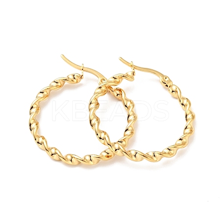 PVD Vacuum Plating 201 Stainless Steel Twist Rope Hoop Earrings with 304 Stainless Steel Pins for Women EJEW-D279-02G-02-1