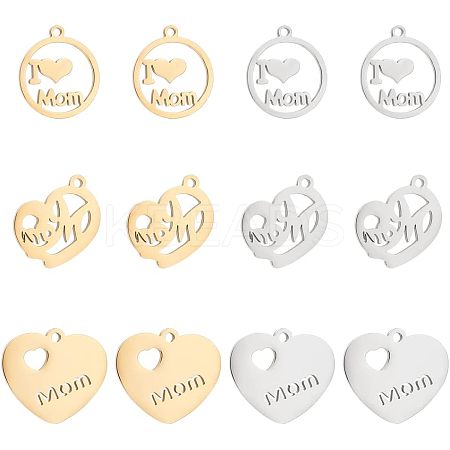 12Pcs 6 Style 304 Stainless Steel Pendants STAS-UN0039-83-1
