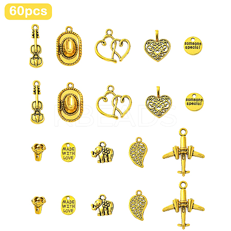 60Pcs 10 Styles Tibetan Style Alloy Pendants FIND-YW0006-29-1