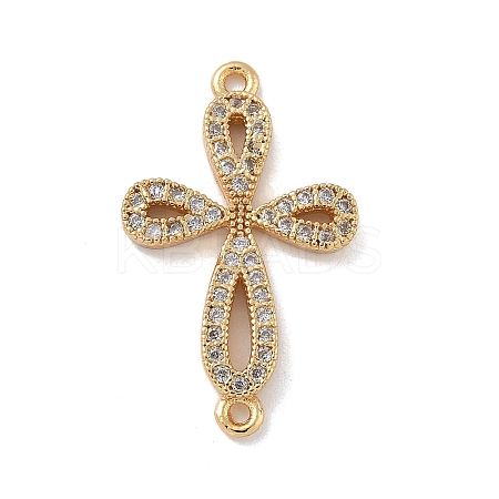 Rack Plating Brass Micro Pave Clear Cubic Zirconia Flower Connector Charms KK-A234-062G-1