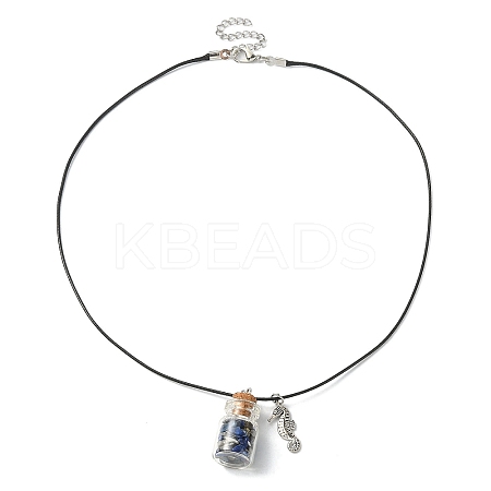 Glass Bottle & Alloy Sea Horse Pendant Necklace NJEW-FZ00014-1