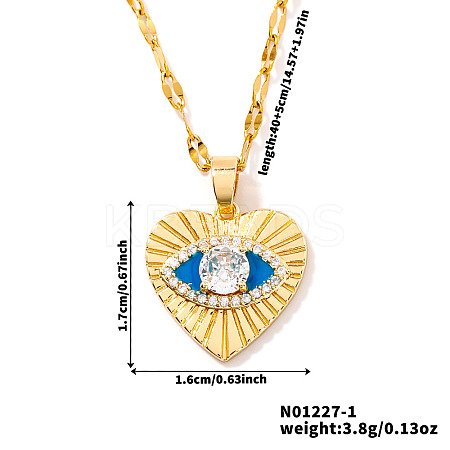 Chic Minimalist Brass Blue Enamel Evil Eye Heart Pendant Dapped Chain Necklace for Women YW3524-1-1