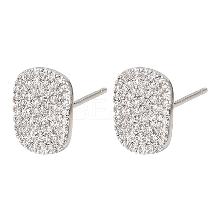 Brass Micro Pave Cubic Zirconia Stud Earring Findings with Loops CU-CBA1682-03P-1