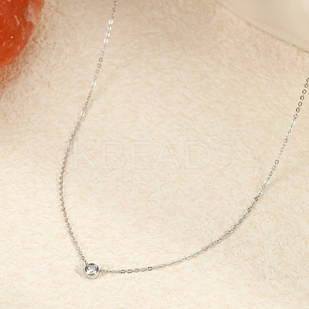 Simple Stainless Steel Pave Clear Cubic Zirconia Flat Round Pendant Necklaces for Women Daily Wear DS3684-1-1