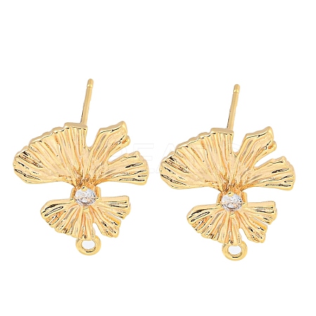 Brass Micro Pave Cubic Zirconia Stud Earring Findings KK-U015-02G-1