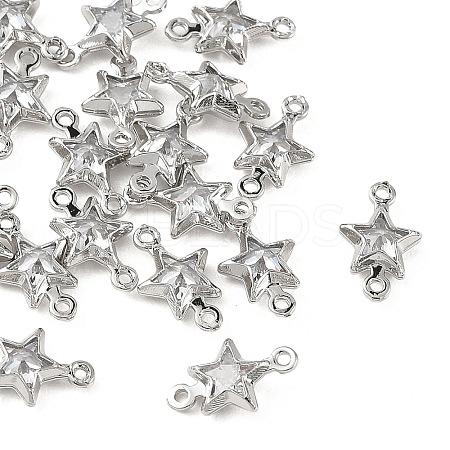 SHEGRACE Brass Pave Cubic Zirconia Star Connector Charms XGRQ2O314-441A-P-1