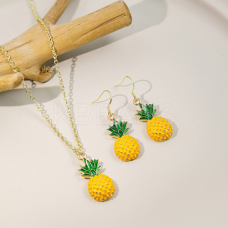 Pineapple Alloy Enamel Pendant Necklaces & Dangle Earrings Sets FS-WG014F7-01-1