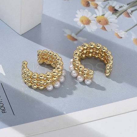 Rack Plating Brass Cuff Earrings with Plastic Pearl Beaded EJEW-D064-02G-1