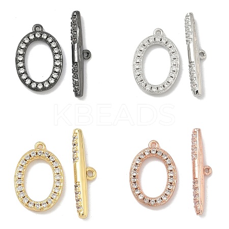 Oval Brass Micro Pave Clear Cubic Zirconia Toggle Clasps KK-G548-25-1