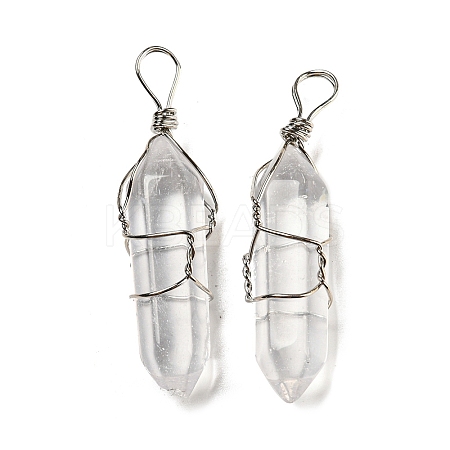Natural Quartz Crystal Double Terminal Pointed Pendants G-H308-05P-01-1