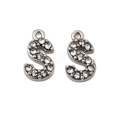 Letter 304 Stainless Steel Rhinestone Charms STAS-H240-24S-P-1