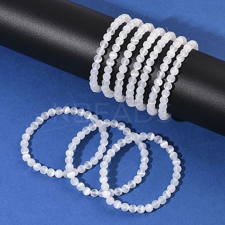 Natural Selenite Round Beaded Stretch Bracelet BJEW-D024-01B-1