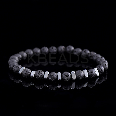 Natural Lava Rock Round Beads Stretch Bracelets for Men LS-WJ7927-1