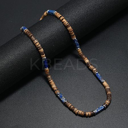 Bohemian Summer Cuboid Dyed Blue Synthetic Imperial Jasper & Coconut Heishi Beaded Necklaces TY7189-1-1