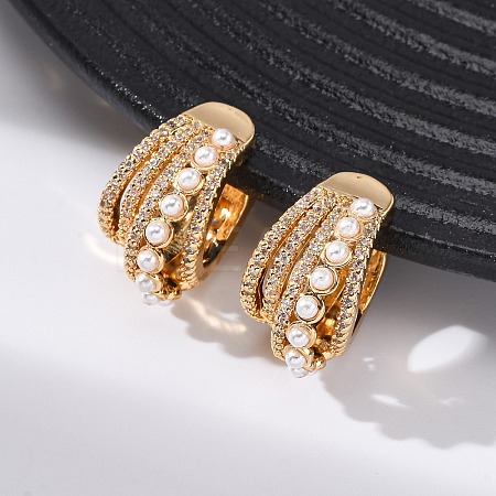 Multilayer C-Shaped Brass Micro Pave Clear Cubic Zirconia Cuff Earrings EJEW-Z127-02G-1
