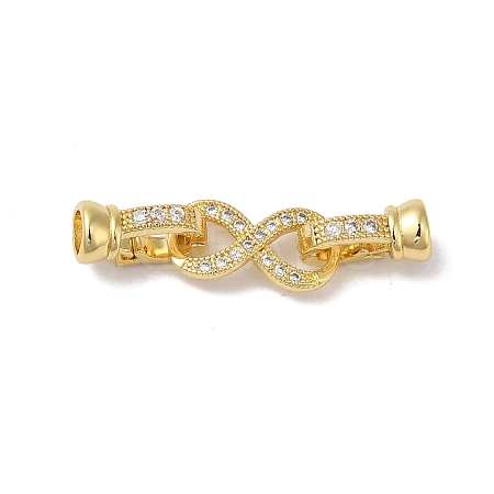 Rack Plating Brass Micro Pave Clear Cubic Zirconia Fold Over Clasps KK-A222-12G-1