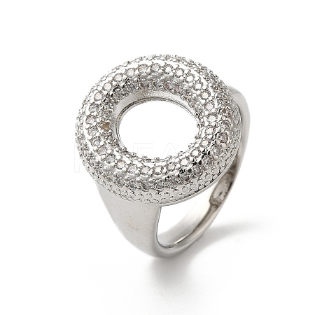 Letter Brass Micro Pave Clear Cubic Zirconia Open Cuff Ring for Women RJEW-N046-03O-P-1
