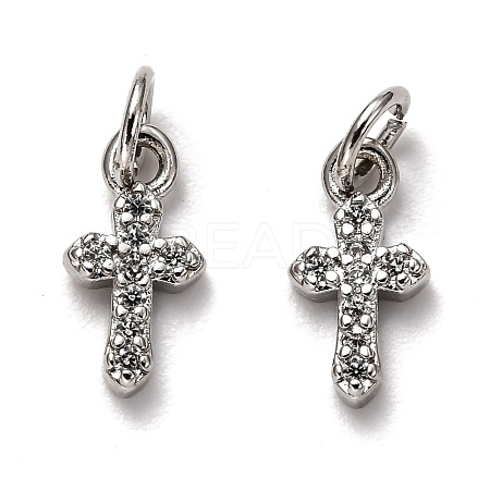 Brass Micro Pave Cubic Zirconia Tiny Cross Charms ZIRC-H119-04P-1
