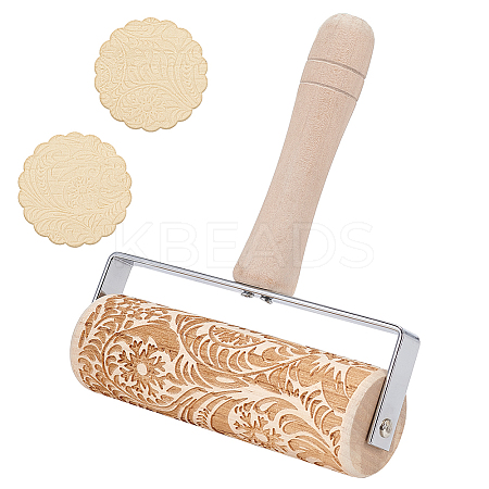 Paisley Pattern Wood with Stainless Steel Rolling Pin TOOL-WH0155-97-1