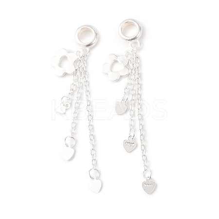 925 Sterling Silver Flower with Heart Tassel European Dangle Charms STER-K187-01S-1