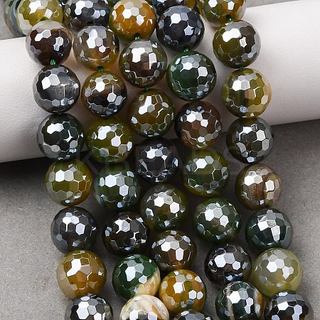 Electroplated Natural Agate Beads Strands G-B191-A07-10mm-19-1