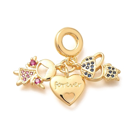 Brass Cubic Zirconia Boy & Heart & Girl European Dangle Charms KK-U048-24G-1
