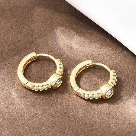 Flat Round Brass Micro Pave Clear Cubic Zirconia Hoop Earrings EJEW-D348-28G-1