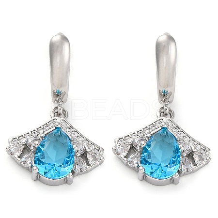 Brass Pave Cubic Zirconia Ginkgo Leaf Hoop Earrings for Women EJEW-I304-30P-05-1
