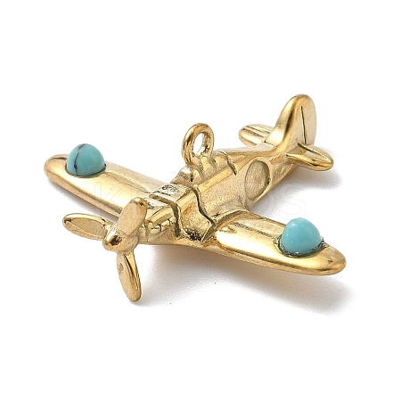 304 Stainless Steel with Dyed Synthetic Turquoise Plane Pendants LS-STAS-G374-03G-1